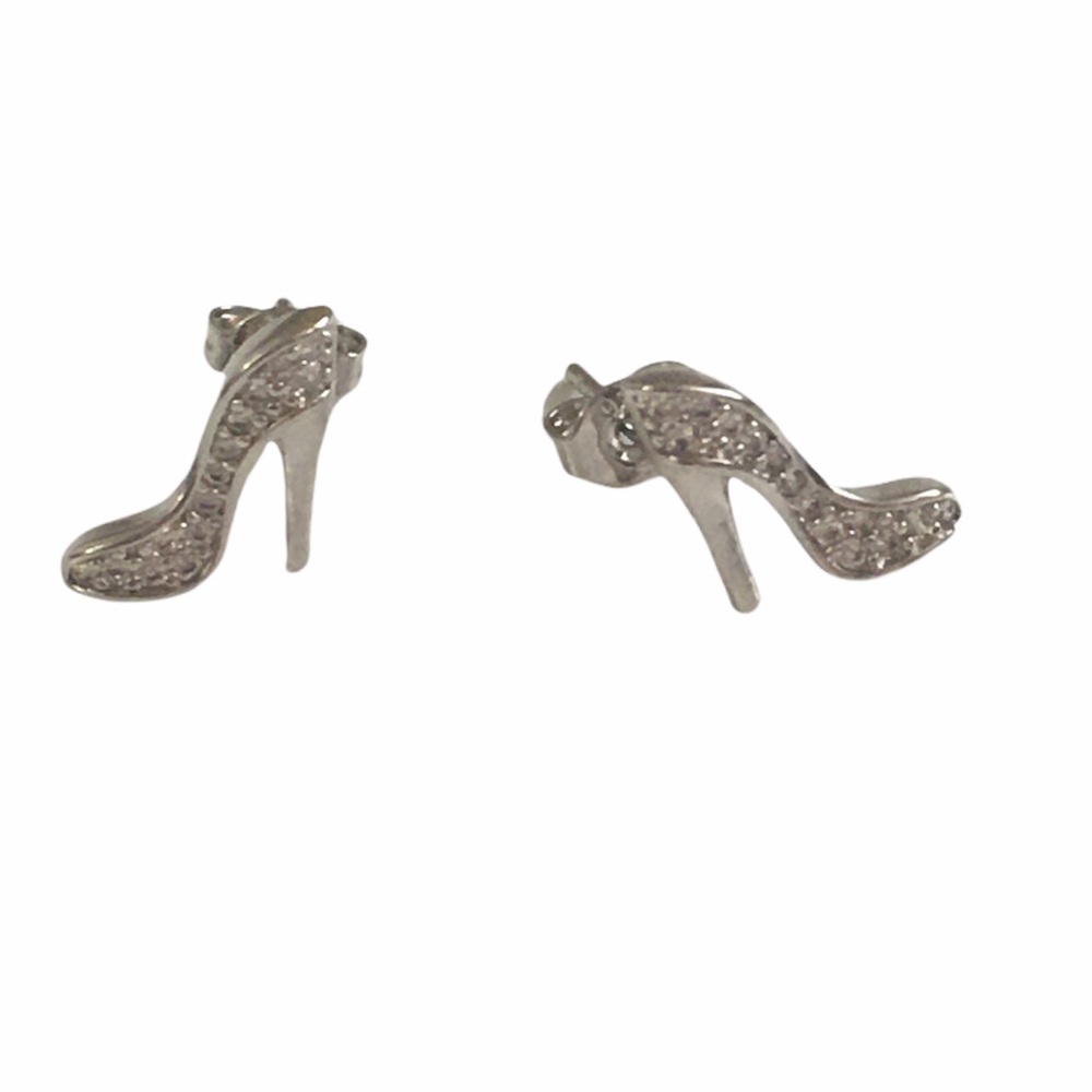 Sterling Silver Stiletto Heel Shoes Swarovski Stud Earrings Statement Jewelry - Picture 10 of 13